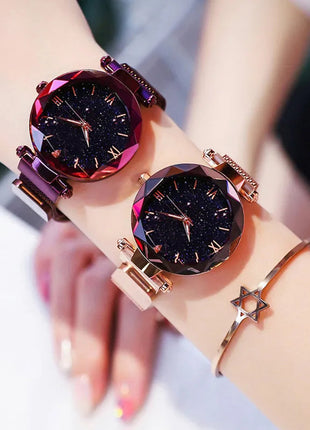 Orologi da donna con cielo stellato alla moda, fibbia magnetica, cintura in rete, orologio al quarzo con diamanti, orologio da donna platinumshop