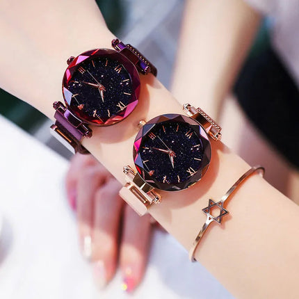 Orologi da donna con cielo stellato alla moda, fibbia magnetica, cintura in rete, orologio al quarzo con diamanti, orologio da donna platinumshop