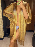 Abito copricostume da spiaggia lavorato a maglia trasparente con nappe sexy con frange Tunica in rete lucida per costumi da bagno da donna Abito da spiaggia leggero con copertura in rete platinumshop