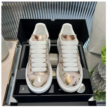 American European Fashion Casual Shoes Unisex White Platform Sneakers Man Sport Shoes In Printing Leather Women Heighten Loafers