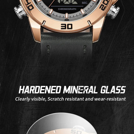 NAVIFORCE Orologio alla moda da uomo con cinturino in vera pelle Movimento al quarzo resistente all'acqua 30M Display luminoso con giorno e data F platinumshop
