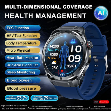 Nuovo Smartwatch 2026 con Analisi AI del Grasso Corporeo, ECG+PPG, Acido Urico, Pressione Sanguigna, Ossigeno nel Sangue, Chiamate, Schermo AMOLED per Uomini e Donne platinumshop