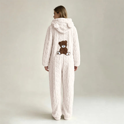 Animal Kigurumi Costume Cute Bear Onesie For Women Men Adult Cartoon Animal Pajamas Winter Soft Warm Fleece Hooded Sleepwear