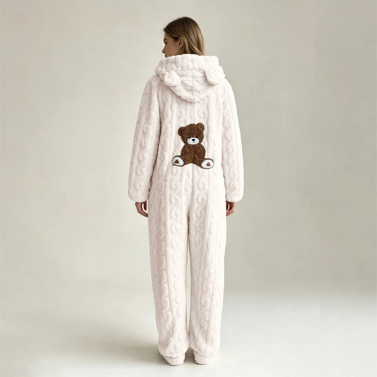 Animal Kigurumi Costume Cute Bear Onesie For Women Men Adult Cartoon Animal Pajamas Winter Soft Warm Fleece Hooded Sleepwear
