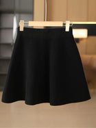 Women 100% Merino Wool Skirts Mini A-line Elastic Waist Skirts Autumn Winter Cashmere Above Knee Knitted Soft Sweet Style Dress PlatiNum