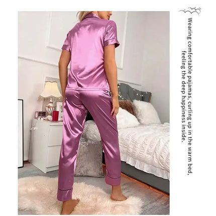 Lussuoso pigiama in raso per donna 2 pezzi pigiama Set tasca cuore ricama pigiameria autunno manica lunga top e pantaloni pigiama femminile platinumshop