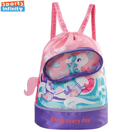 Kids' Swim Bag with Dry and Wet Separation Waterproof Swimming Bags Cute Cartoon Children's Beach Backpack Sports Bag