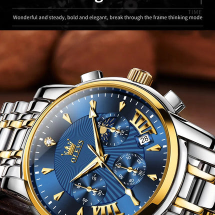 OLEVS Orologi al quarzo da uomo Orologi di marca in acciaio inossidabile Orologio sportivo impermeabile per uomo Cronografo con fasi lunari platinumshop
