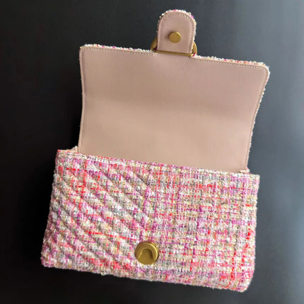 Nuova Borsa a Tracolla/Crossbody da Donna 2026 Ispirata a Pinko in Tweed con Cigno, in Vera Pelle
