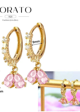 Lussuosa geometria 925 orecchio in argento sterling Ago rosa serie zircone orecchini a cerchio pendenti dolce moda regali di gioielli da sposa platinumshop