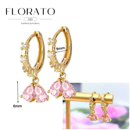 Lussuosa geometria 925 orecchio in argento sterling Ago rosa serie zircone orecchini a cerchio pendenti dolce moda regali di gioielli da sposa platinumshop