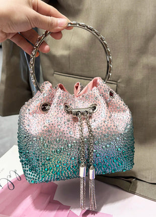 Handle Rhinestones Evening clutch Bag Purses and handbag luxury Designer shoulder bag Shiny Crystal Clutch purse bucket bag PlatiNum