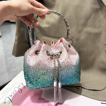 Handle Rhinestones Evening clutch Bag Purses and handbag luxury Designer shoulder bag Shiny Crystal Clutch purse bucket bag PlatiNum