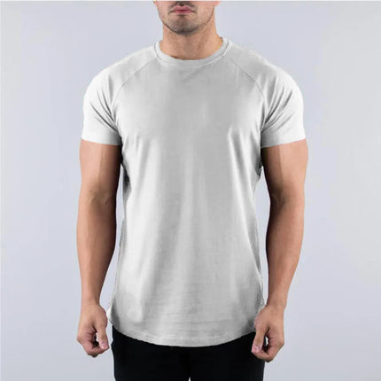 Men's Summer Skinny Casual T-Shirt Short Sleeve Tee Male Gym Fitness Sport Cotton Tops Man Running Workouts Sweatshirt Clothing PlatiNum
