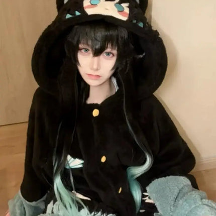 Demon Slayer Kanroji Mitsuri Tokito Muichiro Women Autumn Winter Loungewear Coral Fleece Robe  Love Hashira Cosplay Home Pajamas