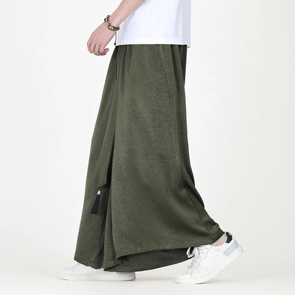 Pantaloni stile cinese da uomo nuovi pantaloni larghi casual in seta di ghiaccio a gamba larga pantaloni da uomo kimono alla moda retrò comodi e traspiranti