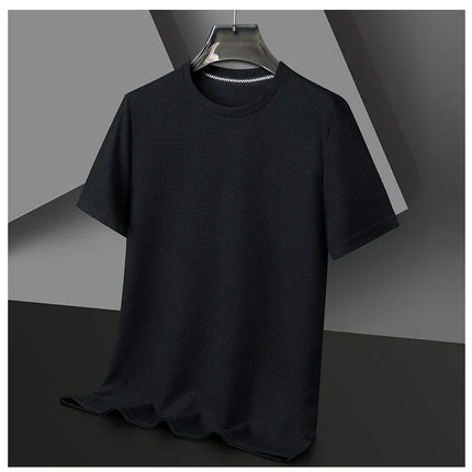 New Summer Waffle Round Neck Short Sleeved T-shirt for Men's Short Sleeved Top PlatiNum