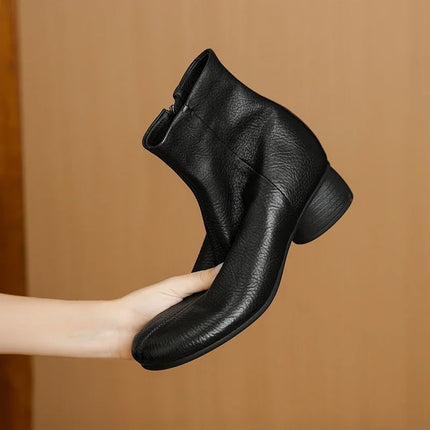 Women's Shoes Sheepskin Round Toe Side Zip 2027 Autumn Ankle Boots 4.5cm Thick Med Heel High Quality Soft Casual Short Booties
