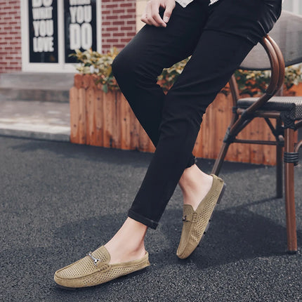 Nuove Ciabatte da Uomo alla Moda in Vera Pelle, Scarpe Casual Traspiranti con Design Traforato, Comode Slip-on per Guida, Mocassini da Uomo