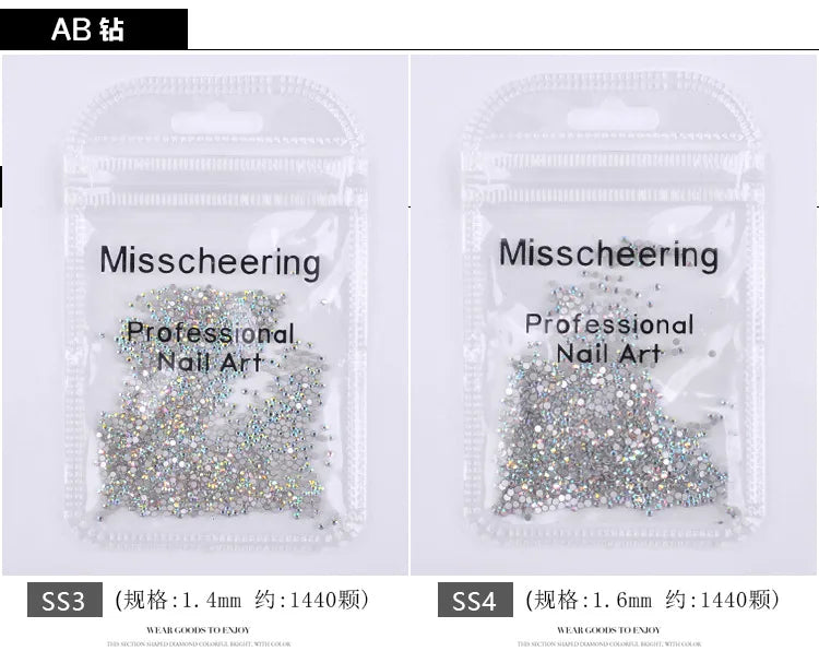 144/288 /1440pcs SS3-SS50 Crystal AB Clear Nail Rhinestones Non Hotfix Flat Back Stones DIY Strass Nail Art Decor Accessories