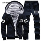 M-6XL Men's Winter 2 Piece Tracksuit Set, Thickened Warm Hooded Coat & Sweater, Outdoor Hiking Cycling Camping Running Outerwear