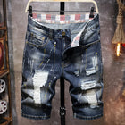 2025 Summer New Fashion Men's Graffiti Ripped Short Jeans Casual Slim Big Hole Retro Style
