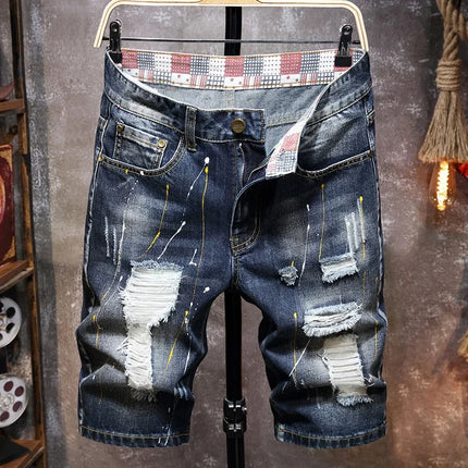 2025 Estate Nuovi Uomini di Modo Graffiti Strappati Jeans Corti Casual Sottile Foro Grande Stile Retro Pantaloncini di Jeans Maschile Vestiti di Marca