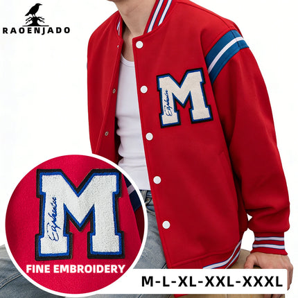 Men's Casual Letterman Jacket Varsity Baseball Coat Vintage Racing Style Streetwear Outerwear with Fine M Letter Embroidery