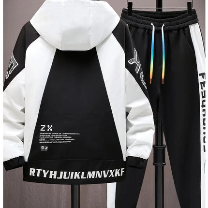 Winter Warm Hooded patchwork Jacket+Pant 2-piece Set Men Set Sports Suit Fleece Thickened Sportswear Casual Men Tracksuit