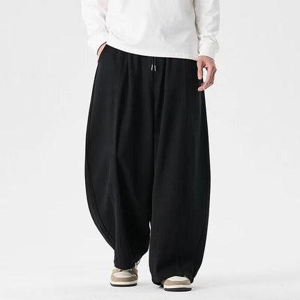 Pantaloni a gamba larga da uomo comodi da indossare Pantaloni casual Pantaloni Harun giapponesi Pantaloni sportivi con coulisse a lanterna da uomo Taglie forti
