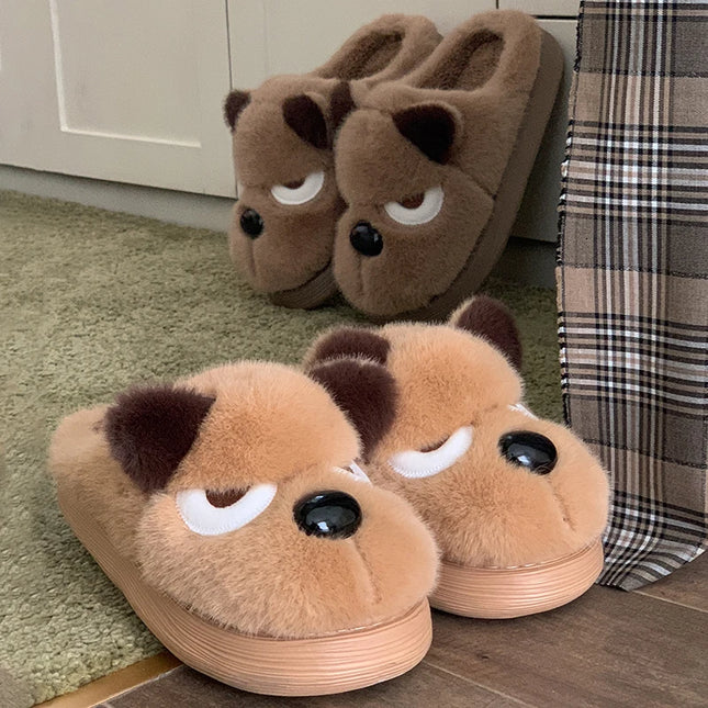 Pantofole da casa per cani simpatico cartone animato da donna Scarpe in cotone antiscivolo con suola spessa calda Donna Autunno Inverno Soffici pantofole in peluche confortevoli