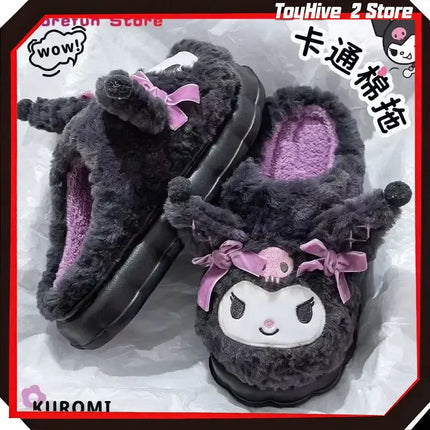 Hot Kuromi Peripheral Products Cotton Slippers For Women'S Autumn And Winter Home Anti Slip Cute Cartoon Cotton Shoes Thickened
