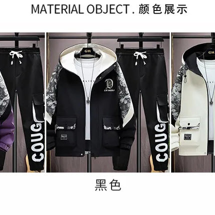2025 Men Tracksuit Casual Joggers Hooded Sportswear Jackets Pants 2 Piece Sets Hip Hop Running Sports Suit