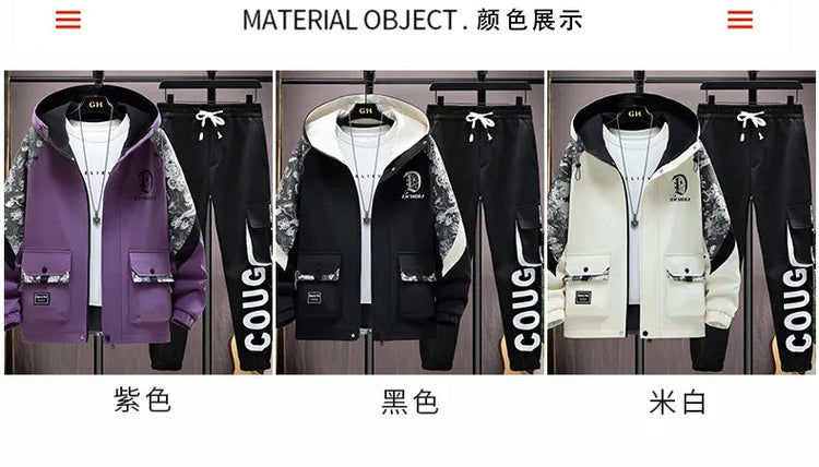 2025 Men Tracksuit Casual Joggers Hooded Sportswear Jackets Pants 2 Piece Sets Hip Hop Running Sports Suit
