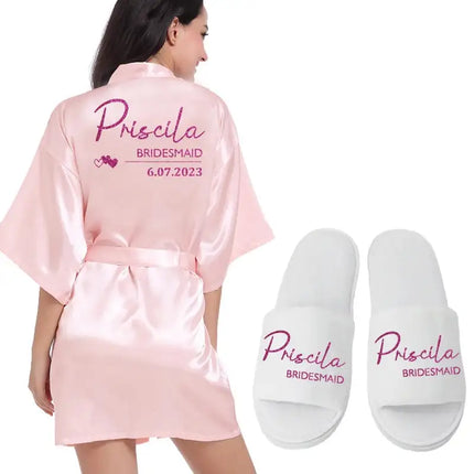 Logo personalizzato Data di matrimonio Nome Accappatoio Abito da sposa in seta sintetica Sposa Damigella d'onore Abiti da sposa Donna Bachelorette Preparewear platinumshop