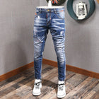 Fashion Streetwear Men Jeans Retro Black Blue Elastic Slim Fit Ripped Jeans Men Spliced Designer Embroidery Hip Hop Denim Pants PlatiNum