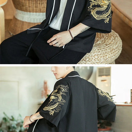 Japan Samurai Shirt uomo ricamato Kimono giapponese manica corta Cardigan uomo estate sottile moda Casual Yukata Cardigan Top uomo