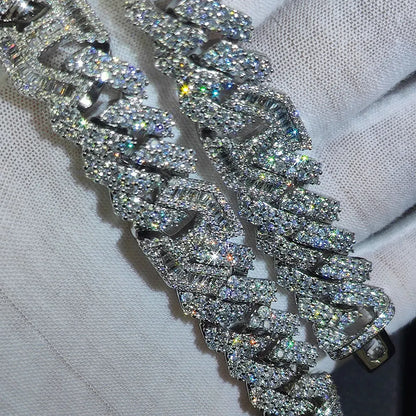 Hip Hop 15mm Iced Out catena a maglia cubana Shiny CZ Stone Pink collana cubana con naso di maiale placcato a due colori per donna uomo