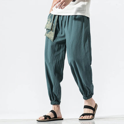 Kimono da uomo in cotone e lino costume da samurai giapponese Ukiyo-e cintura con stampa pantaloni stile harem retrò pantaloni larghi da uomo Hip Hop Harajuku Haori