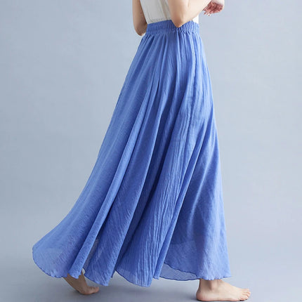 nuove gonne lunghe in cotone di lino da donna 2020 gonne lunghe a pieghe in vita elastica spiaggia Boho gonne estive vintage Faldas Saia