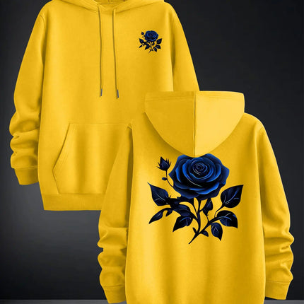 2026 Blue Rose Double Sided Print Hoodie Unisex Long Sleeve Pullover Casual Floral Streetwear Autumn Winter Hooded Sweatshirt