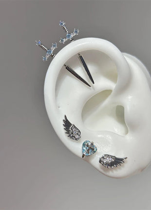 New Fashion Love Wings Cross Acciaio inossidabile Osso dell'orecchio Chiodo Zircone lucido Orecchino con filo alla moda per le donne Accessorio per piercing al corpo platinumshop