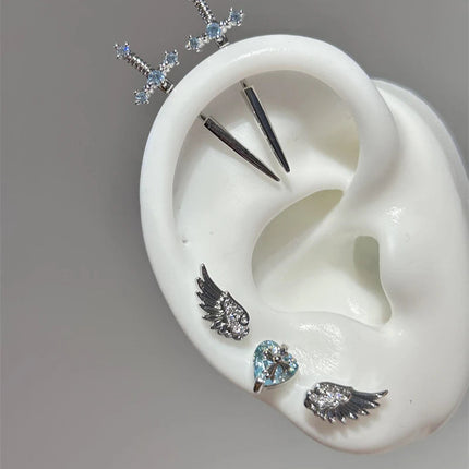New Fashion Love Wings Cross Acciaio inossidabile Osso dell'orecchio Chiodo Zircone lucido Orecchino con filo alla moda per le donne Accessorio per piercing al corpo platinumshop