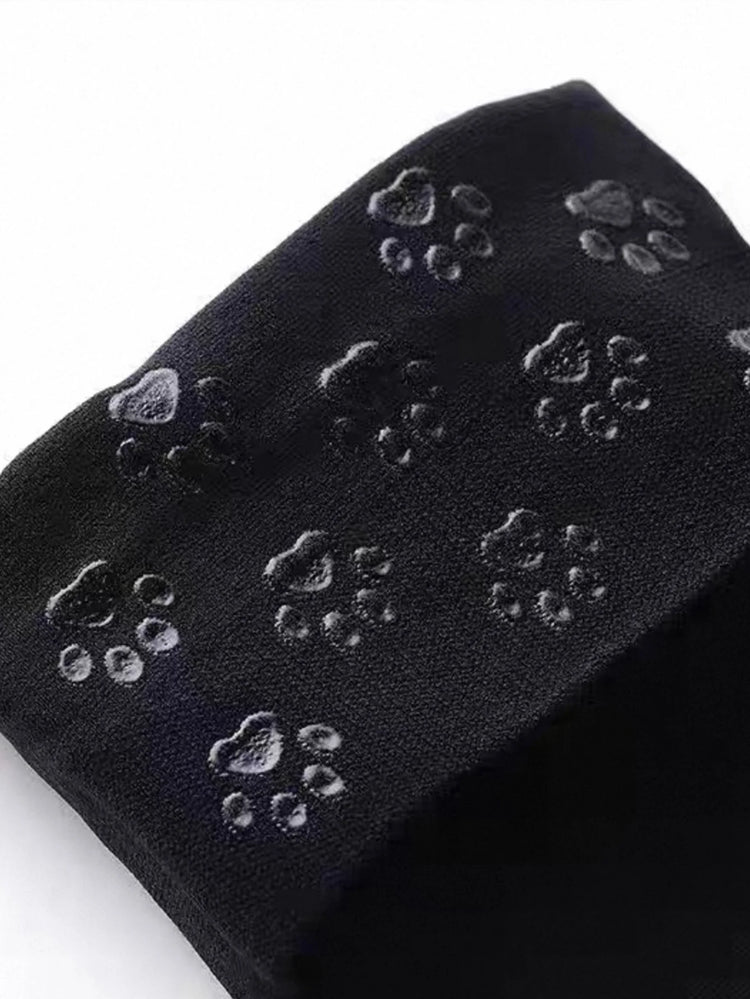 Calze a rete elastiche da donna con stampa zampa di gatto nera, stile dolce e carino, comode per appuntamenti romantici o uso quotidiano - 1 pezzo