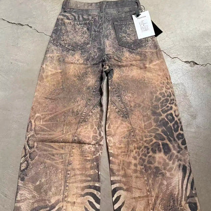 Jeans Larghi da Donna Stile Retrò Americano Y2K 2026 con Stampa Leopardata 3D, Pantaloni a Gamba Larga Vestibilità Comoda