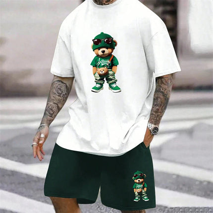 2024 Fun Bear Harajuku T-shirt da uomo estiva allentata quotidiana coppia vestito da strada all'aperto pantaloncini a maniche corte due pezzi abito estivo da uomo platinumshop