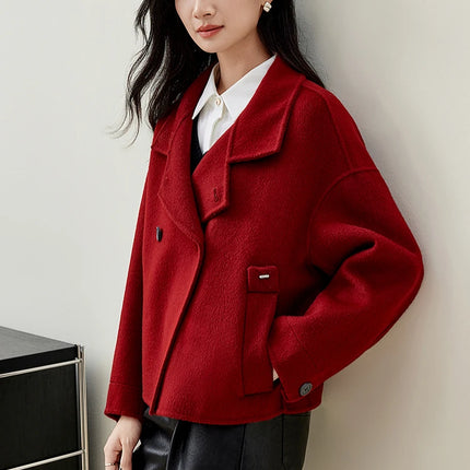 SENTUBILA 100% Wool Winter Jackets for Women Short Coats 2026 Stand Turtleneck Unlined Wool Outerwears Female Clothes W44O56626