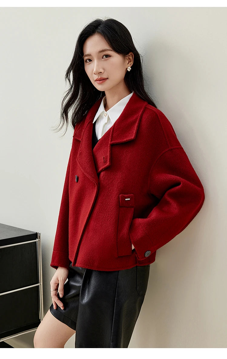 SENTUBILA 100% Wool Winter Jackets for Women Short Coats 2026 Stand Turtleneck Unlined Wool Outerwears Female Clothes W44O56626