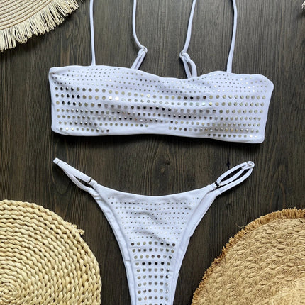2025 Diamante Bikini Donne Sexy Costume Da Bagno A Fascia Biquini Push Up Costumi Da Bagno Femminile Lucido Costumi da Bagno Floreale Tuta Beachwear platinumshop
