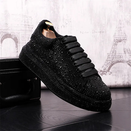 Luxury Fashion New Designer Charm Men's Lace Up Rhinestone Platform Causal Shoes Male All Match Sport Walking Runner Sneakers